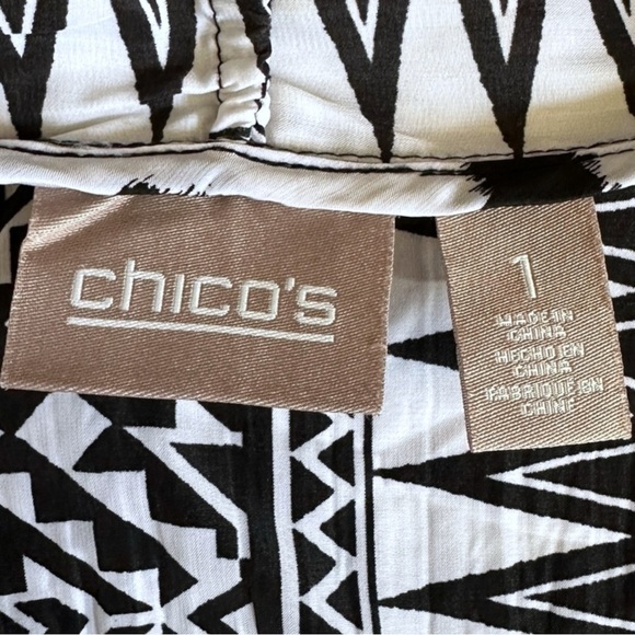 Chico’s Crinkled Lightweight Sleeveless Kimono Top M Geometric Aztec Print Vest - Picture 7 of 9